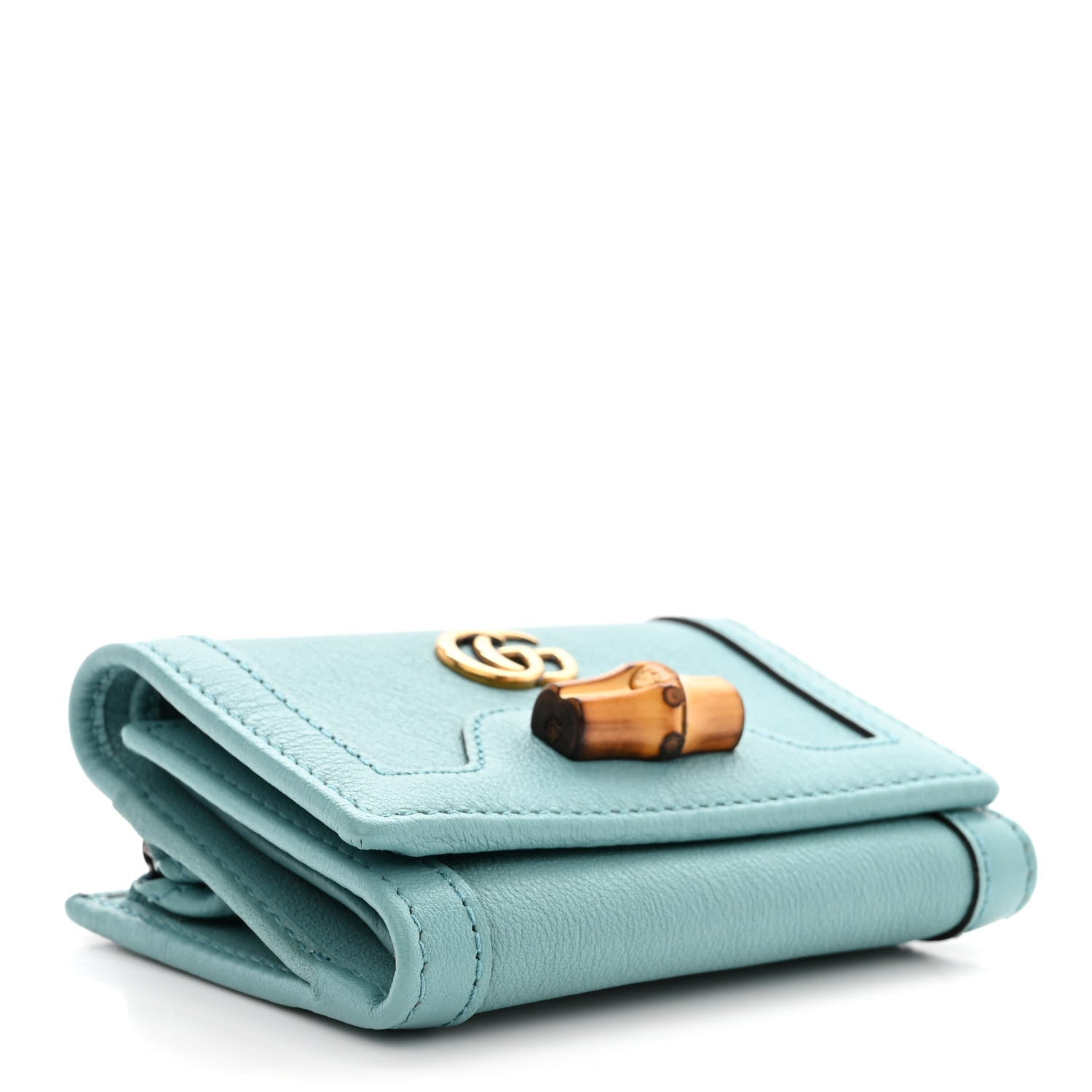 Gucci Wonka Grain Calfskin Diana Tri-Fold Wallet Dusty Azure 4 of 11