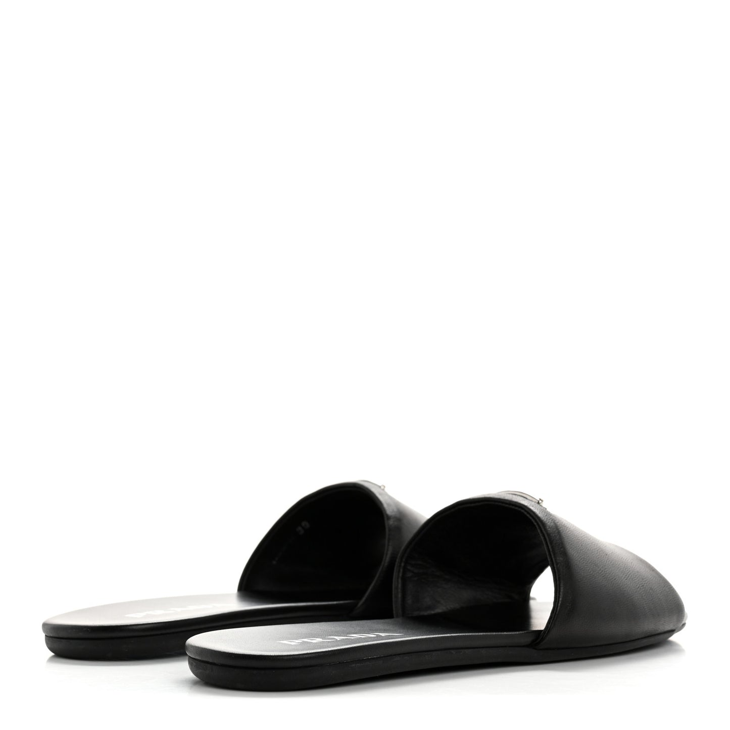 Soft Nappa Metal Triangle Logo Slide Sandals 39 Black