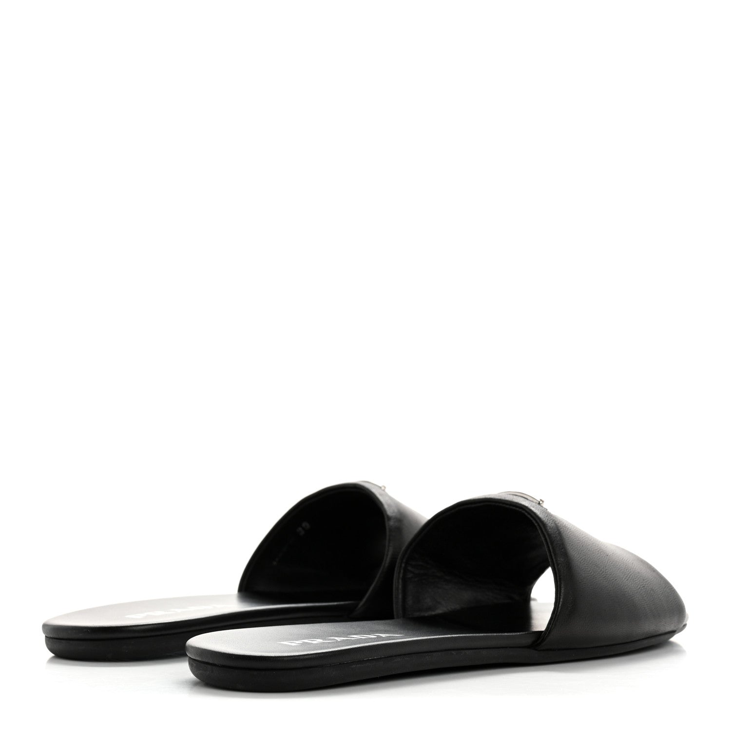 Prada Soft Nappa Metal Triangle Logo Slide Sandals 39 Black 5 of 11
