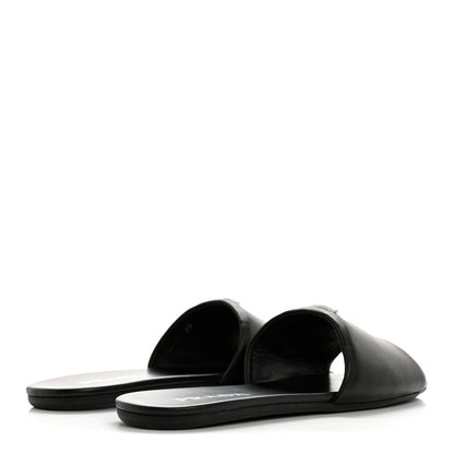 Prada Soft Nappa Metal Triangle Logo Slide Sandals 39 Black 5 of 11