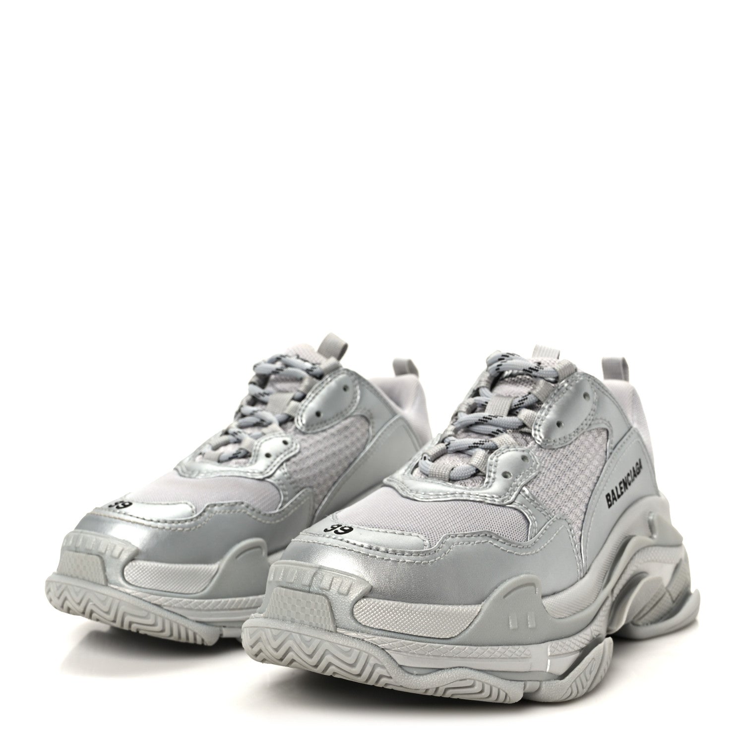 Balenciaga Metallic Fabric Mesh Womens Triple S Sneakers 39 Silver