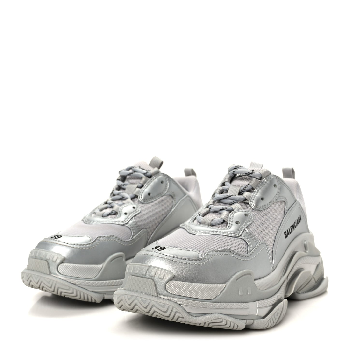 Metallic Fabric Mesh Womens Triple S Sneakers 39 Silver