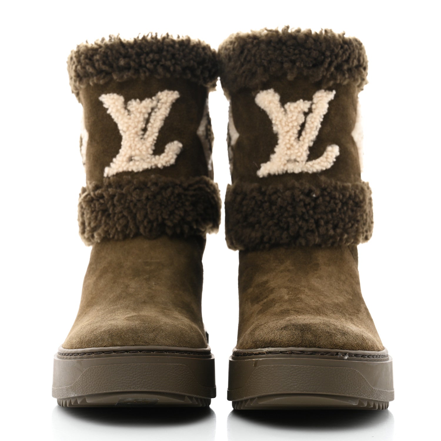 Louis Vuitton Suede Calfskin Shearling Snowdrop Flat Ankle Boot 38.5 Khaki 2 of 9