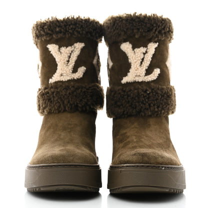 Louis Vuitton Suede Calfskin Shearling Snowdrop Flat Ankle Boot 38.5 Khaki 2 of 9