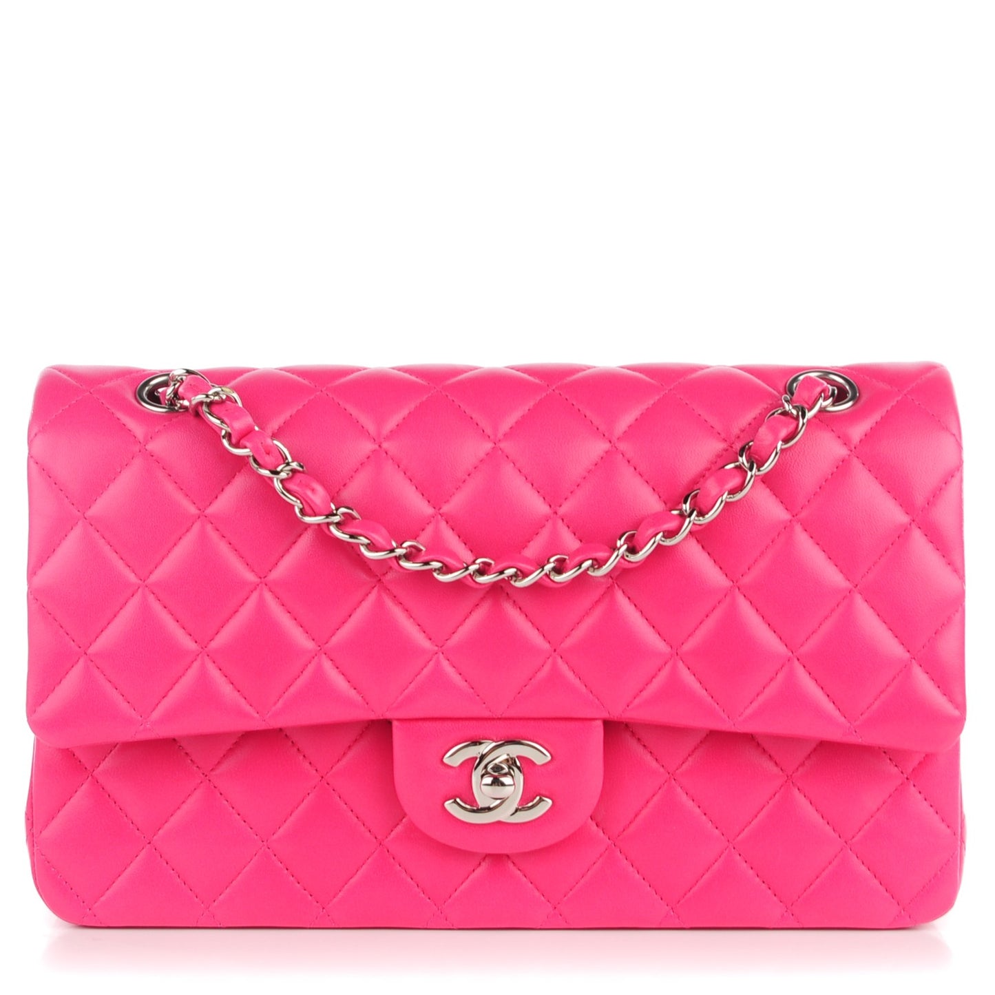 Lambskin Quilted Medium Double Flap Dark Pink
