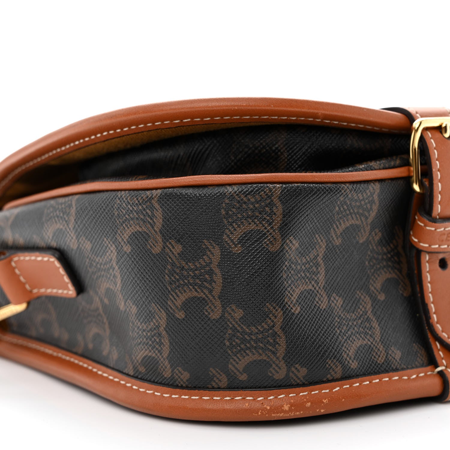 Celine Triomphe Canvas Medium Folco Bag Tan 10 of 11