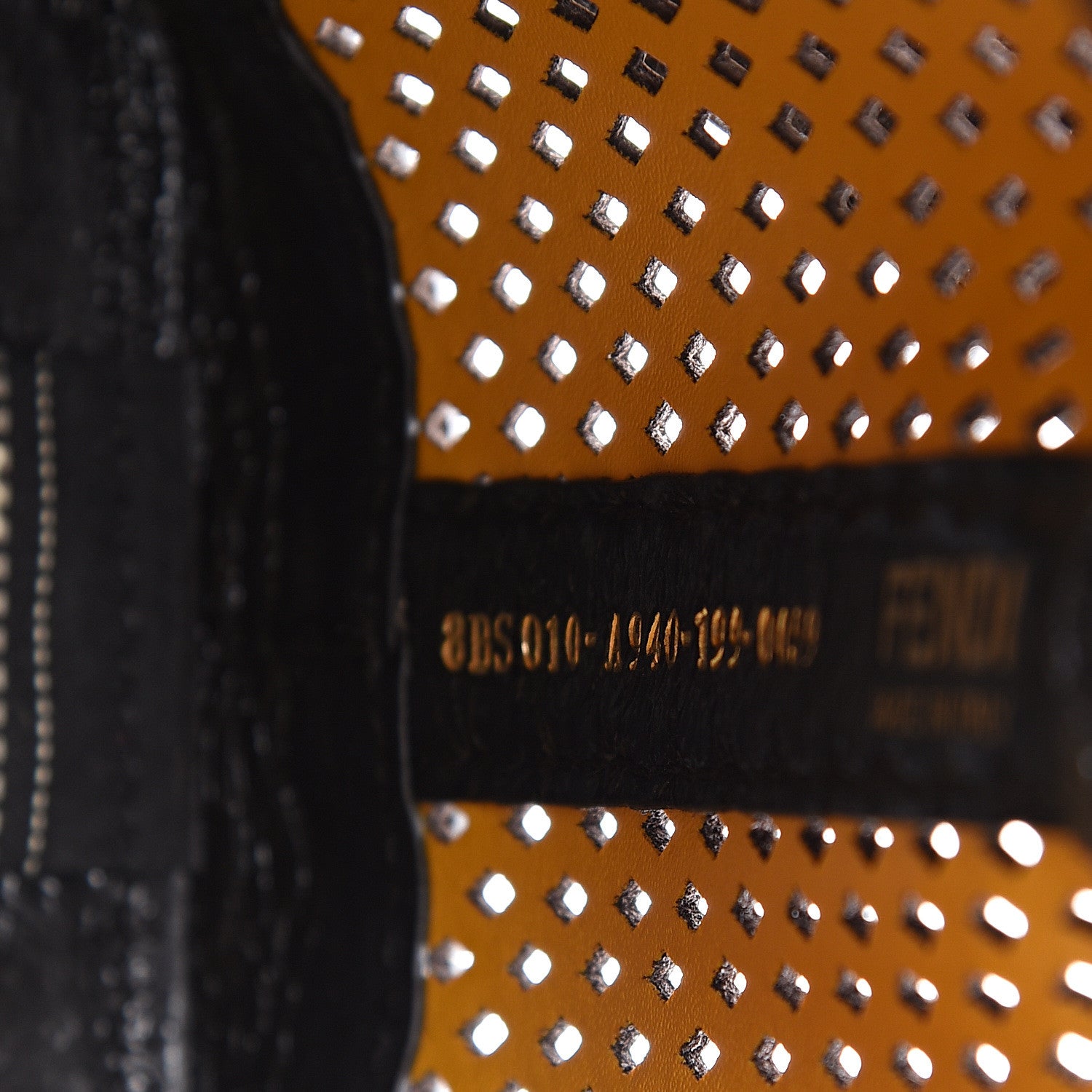 Fendi Vitello Liberty Glossy Lambskin F is Fendi Perforated Mini Mon Tresor Bucket Bag Sand Mimosa Black 6 of 10