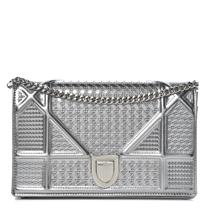Christian Dior Metallic Patent Micro-Cannage Diorama Wallet on Chain Pouch Silver 1 of 11