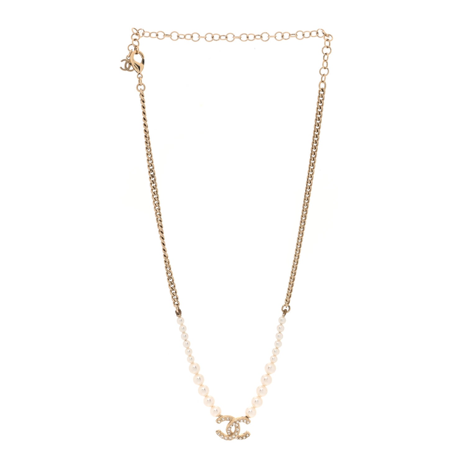 Chanel Graduated Pearl Crystal CC Short Necklace Gold 1 of 5