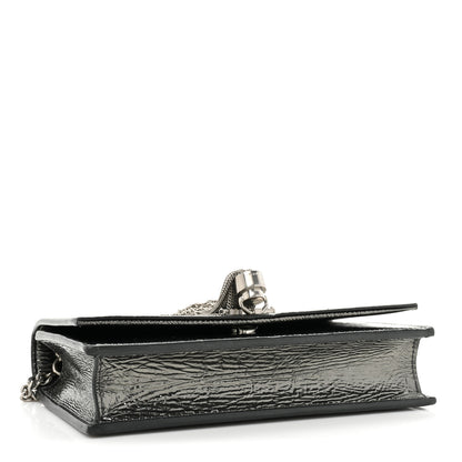 Saint Laurent Metallic Crackled Calfskin Kate Monogram Tassel Chain Wallet Antracite Black 4 of 20