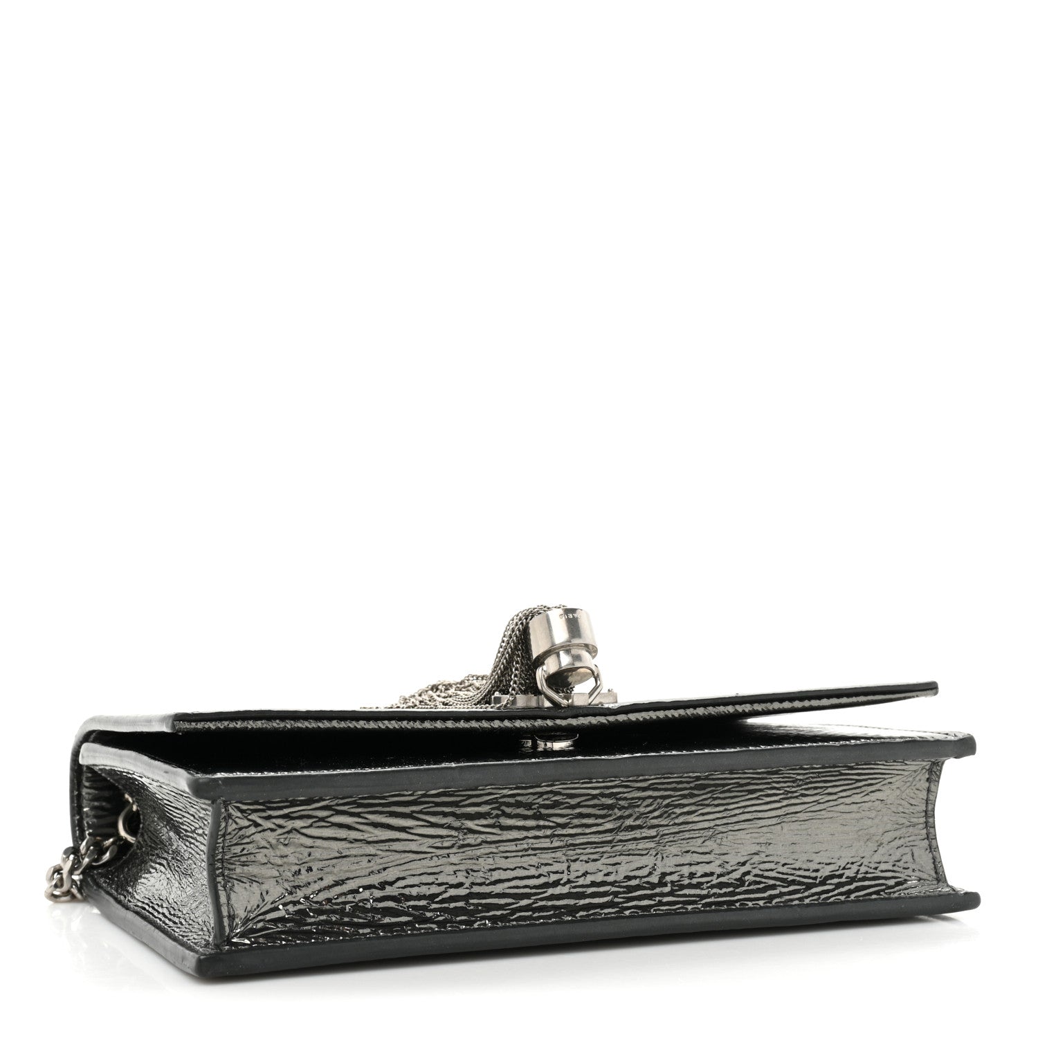 Saint Laurent Metallic Crackled Calfskin Kate Monogram Tassel Chain Wallet Antracite Black 4 of 20