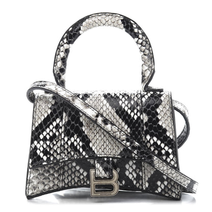 Balenciaga Shiny Calfskin Python Effect Hourglass Top Handle Bag Mini Black White 1 of 10