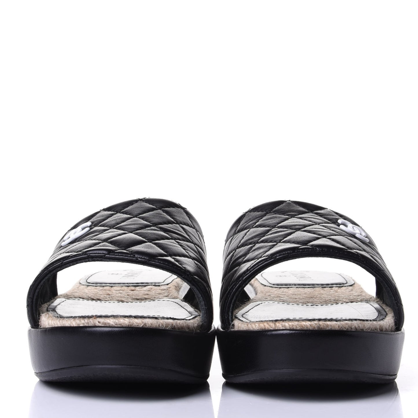 Lambskin Quilted CC Espadrille Slip On Sandals 40 Black