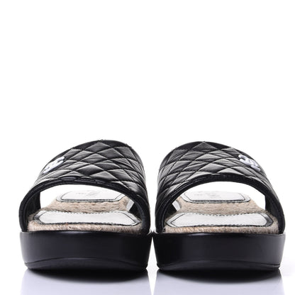 Chanel Lambskin Quilted CC Espadrille Slip On Sandals 40 Black 2 of 11