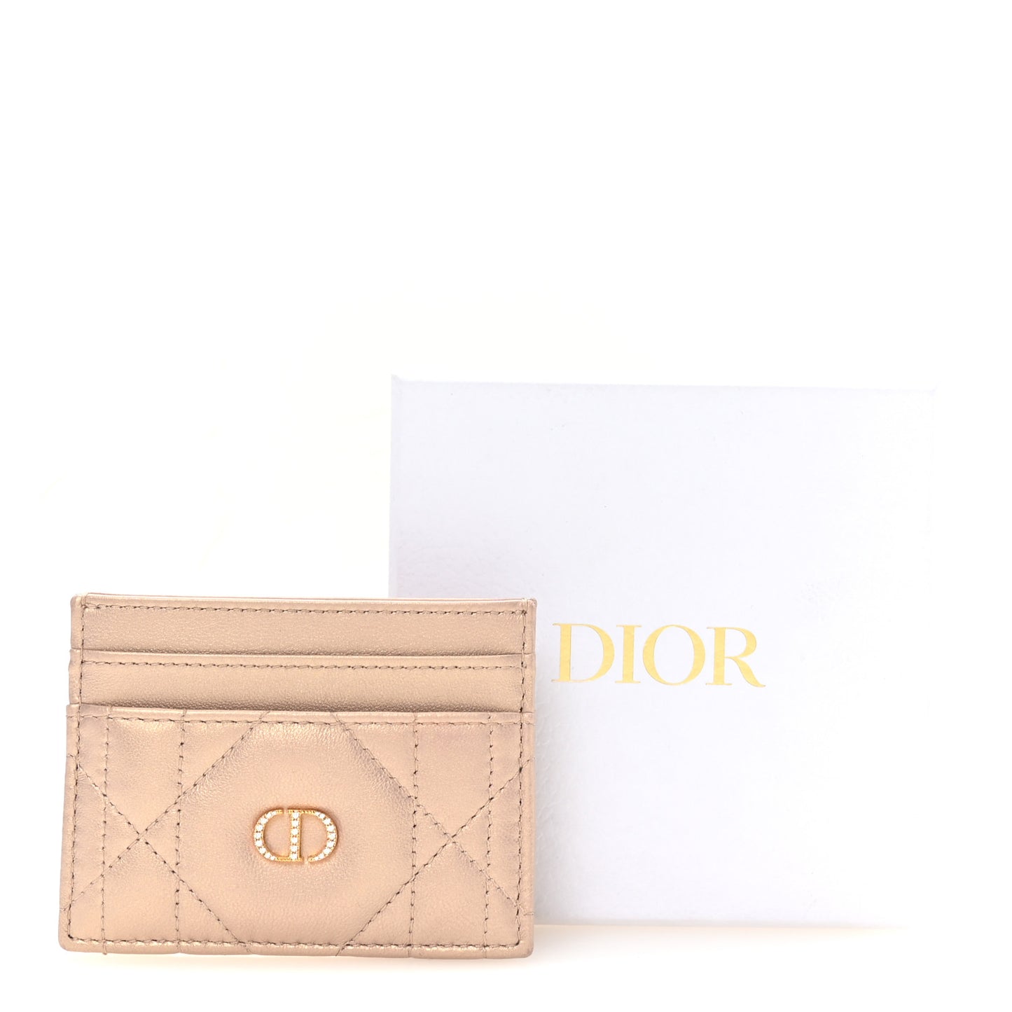 Lambskin Cannage Caro Freesia Card Holder Bronze Rose