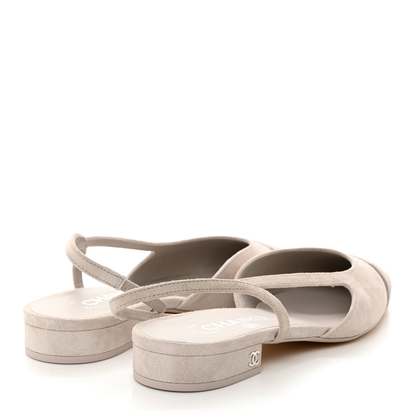 Suede Cap Toe CC Coco Slingback Pumps 38 Light Grey