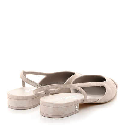 Chanel Suede Cap Toe CC Coco Slingback Pumps 38 Light Grey 4 of 9