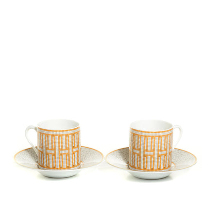 Hermes Porcelain Mosaique au 24 Coffee Cup and Saucer Set of 2 1 of 6