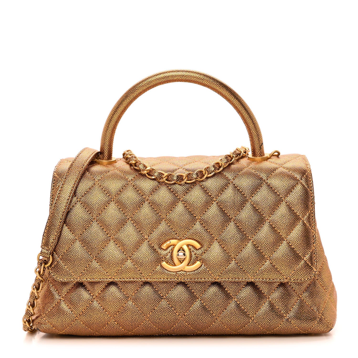 Chanel Metallic Caviar Quilted Small Coco Handle Flap Gold 1 of 12