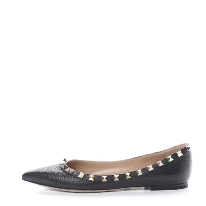 Valentino Garavani Pebbled Calfskin Rockstud Ballerina Flats 36.5 Black 1 of 12