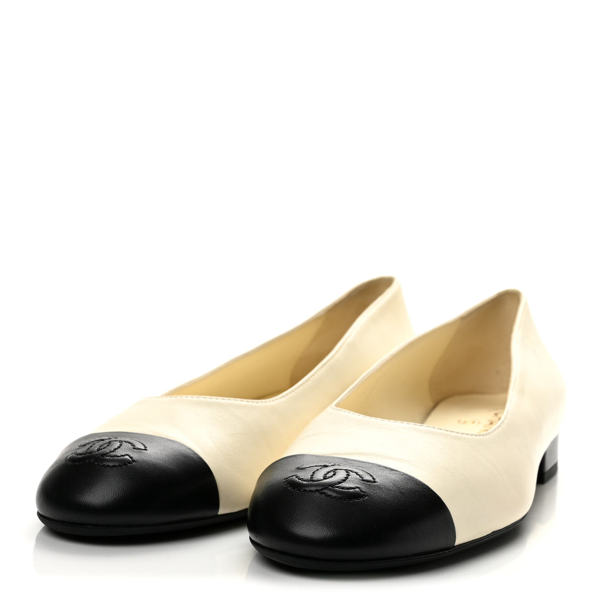 Chanel Lambskin Cap Toe CC Uniform Ballerina Flats 38 Beige Black 4 of 9