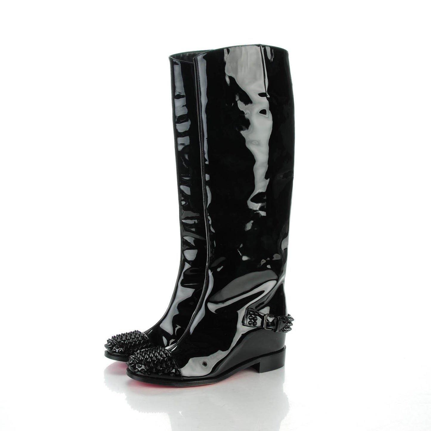 Patent Calfskin Egoutina Spikes Flat Tall Boots 37 Black