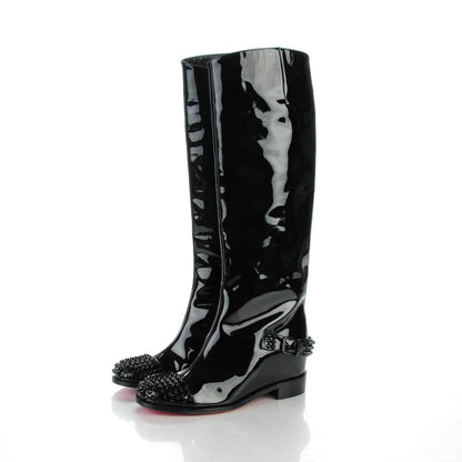 Christian Louboutin Patent Calfskin Egoutina Spikes Flat Tall Boots 37 Black 3 of 7