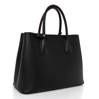 Prada Saffiano Cuir Medium Double Bag Black Fuoco 3 of 11