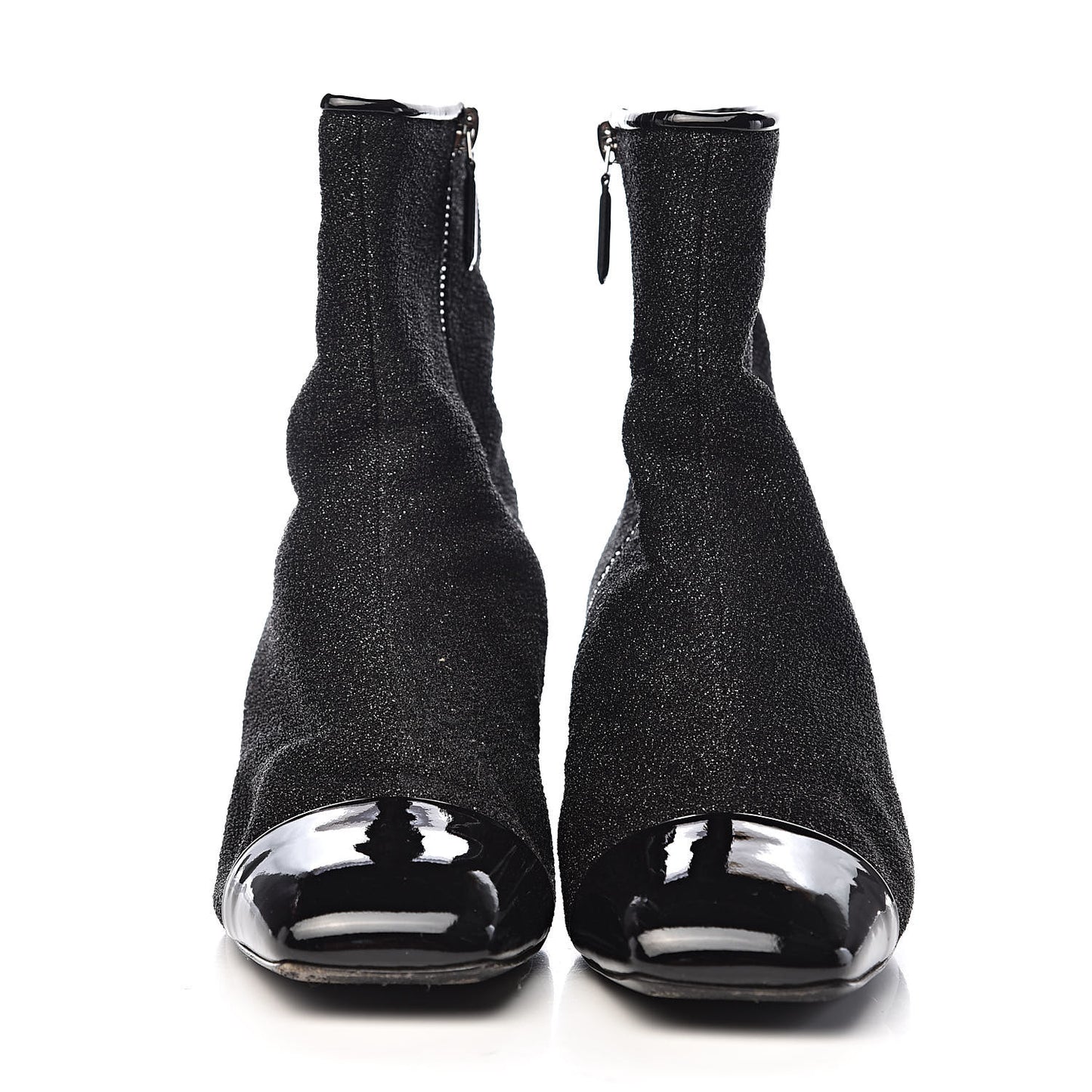 Glitter Patent Cap Toe Short Boots 39 Black