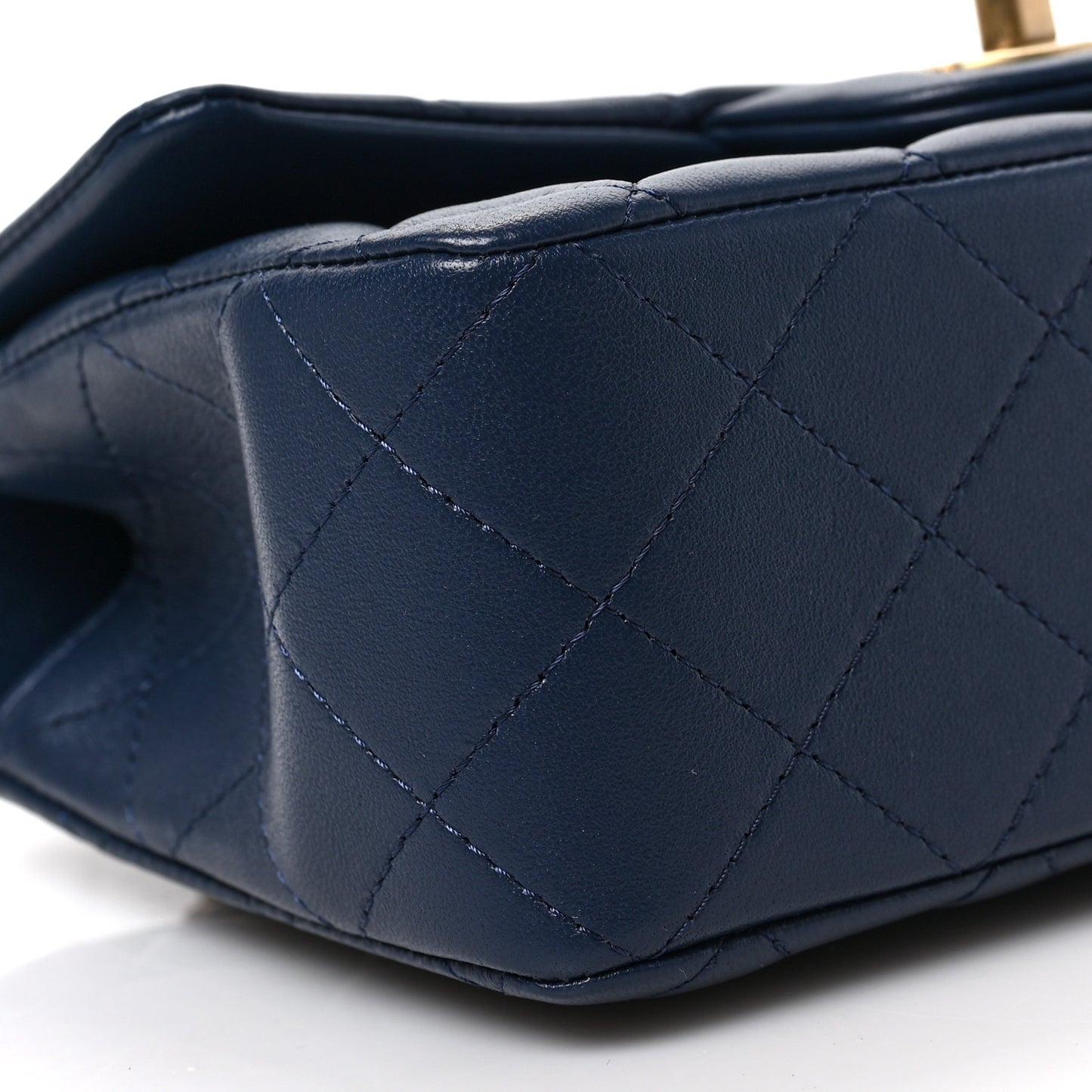 Lambskin Quilted Mini Metal Top Handle Rectangular Flap Blue