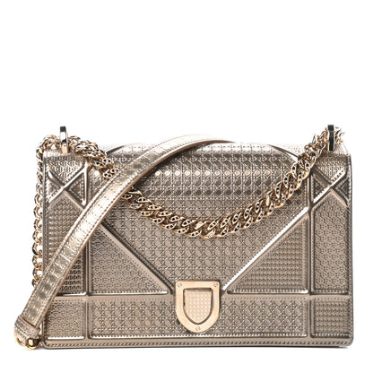 Christian Dior Metallic Patent Micro-Cannage Medium Diorama Flap Bag Gold 1 of 8