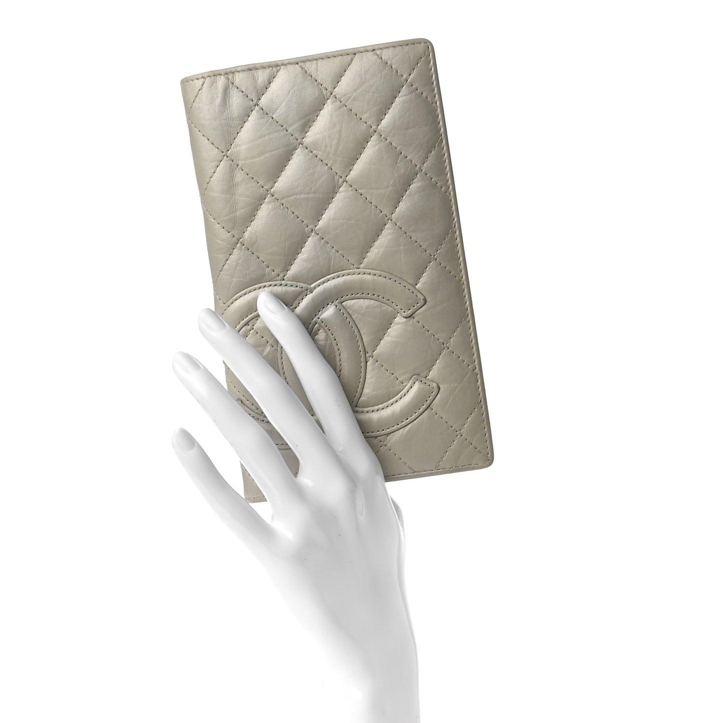 Calfskin Quilted Cambon Yen Wallet White