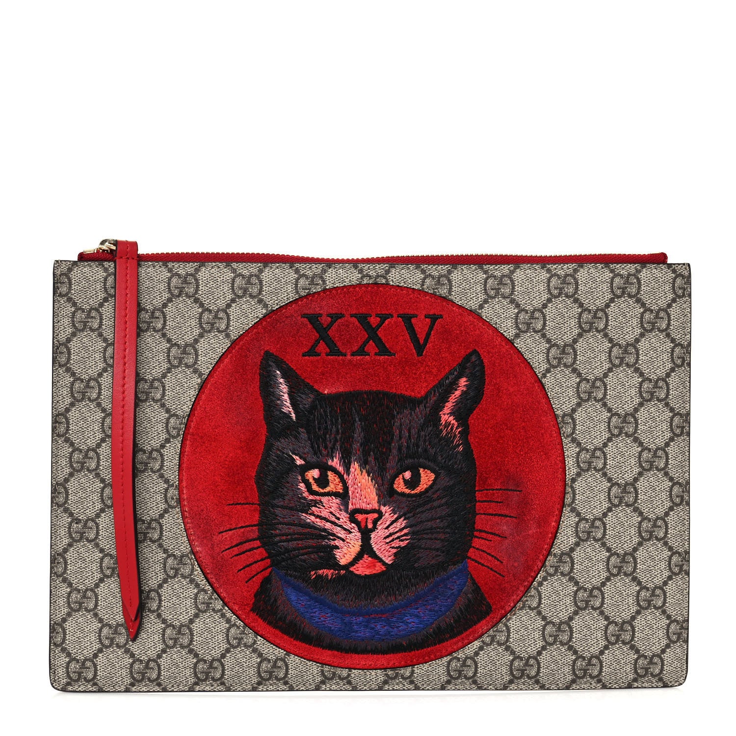 Gucci GG Supreme Monogram Mystic Cat Large Zip Pouch Red 1 of 16