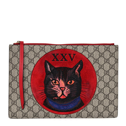 Gucci GG Supreme Monogram Mystic Cat Large Zip Pouch Red 1 of 16