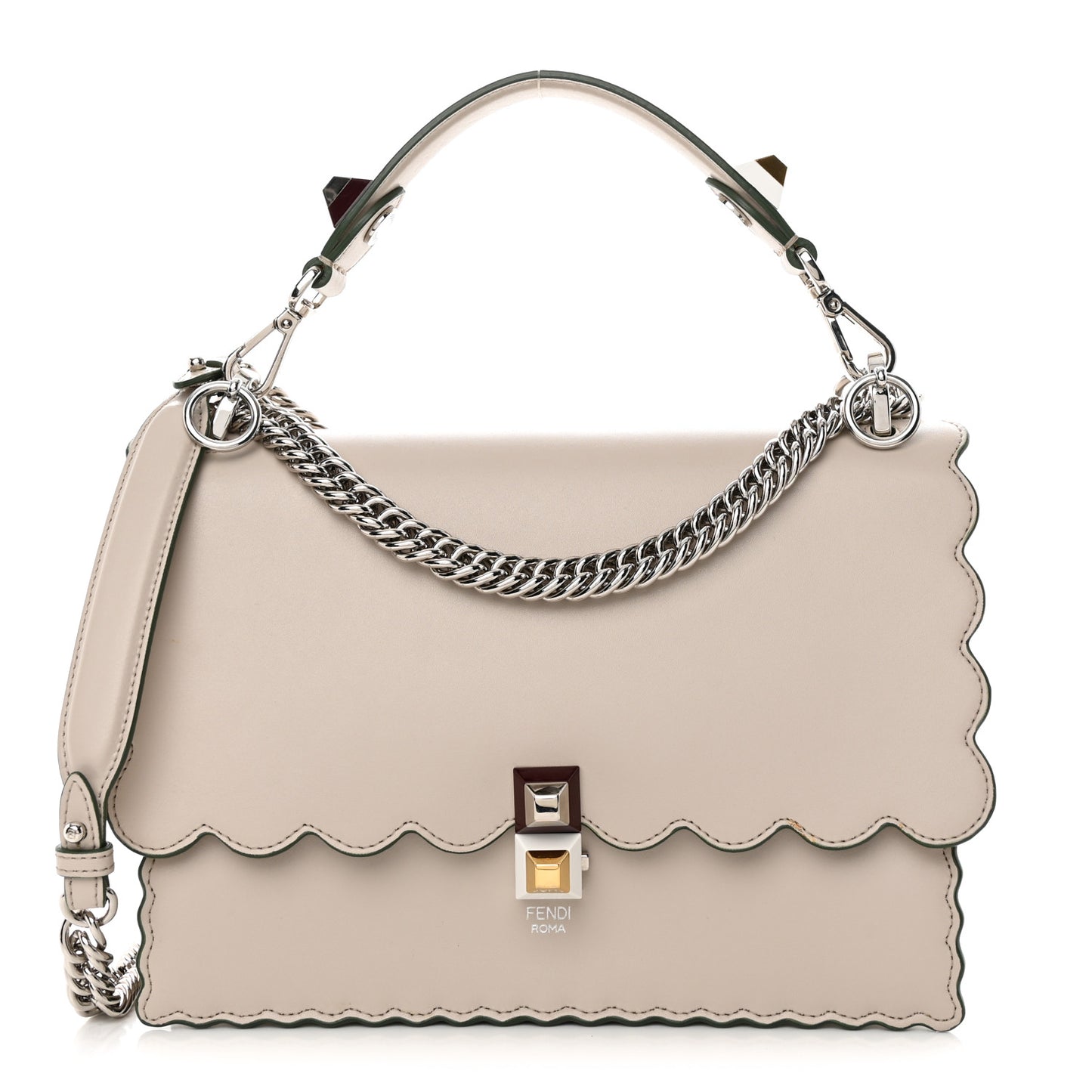 Vitello Liberty Scalloped Studded Kan I Shoulder Bag Grigio Polvere