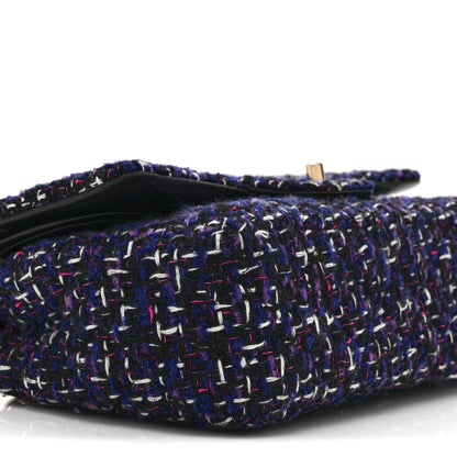 Chanel Tweed Quilted Medium Double Flap Dark Purple 9 of 10