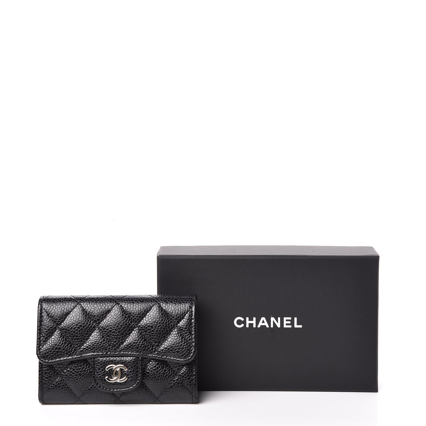 Caviar Quilted Flap Card Holder Black