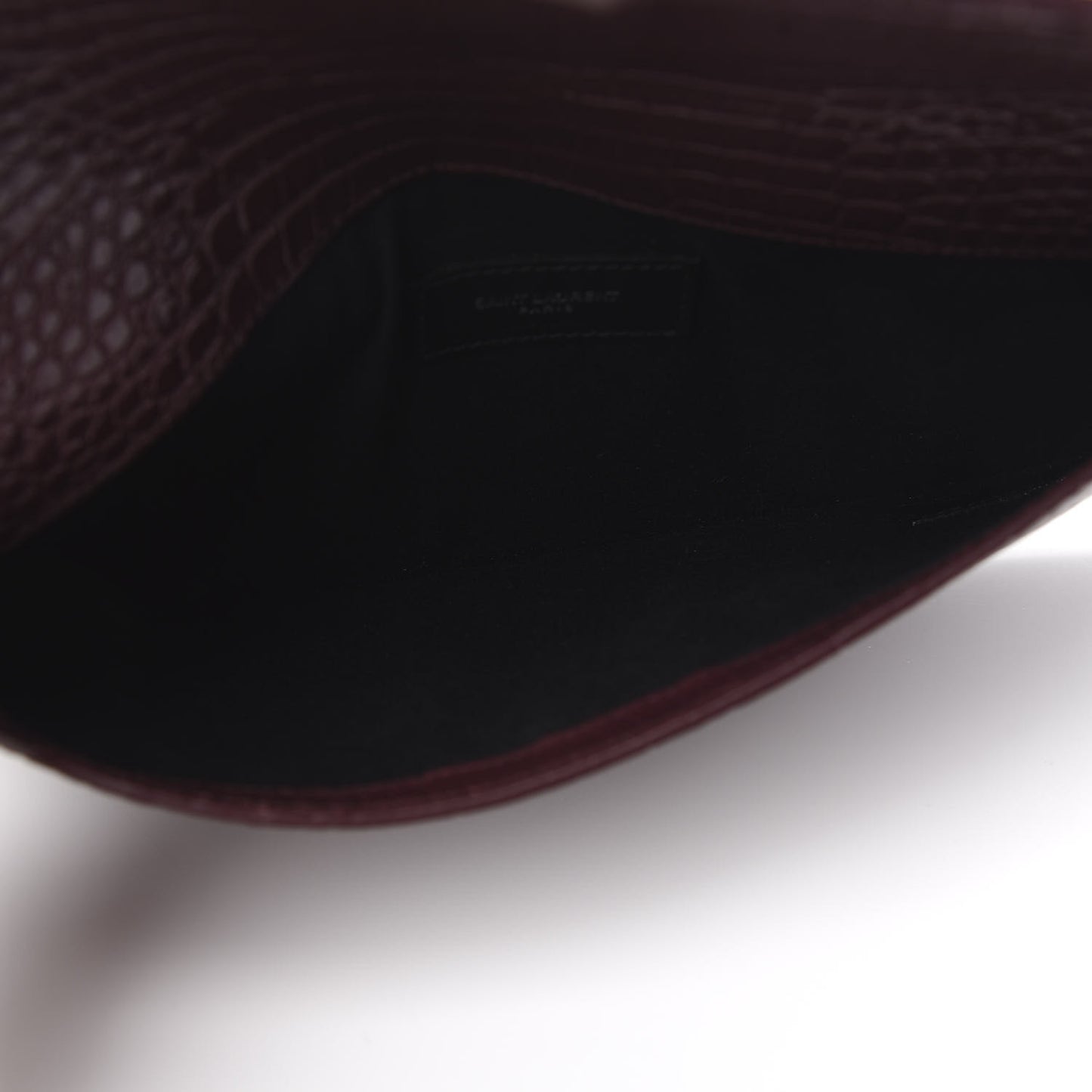 Calfskin Crocodile Embossed Uptown Monogram Clutch Rouge Legion