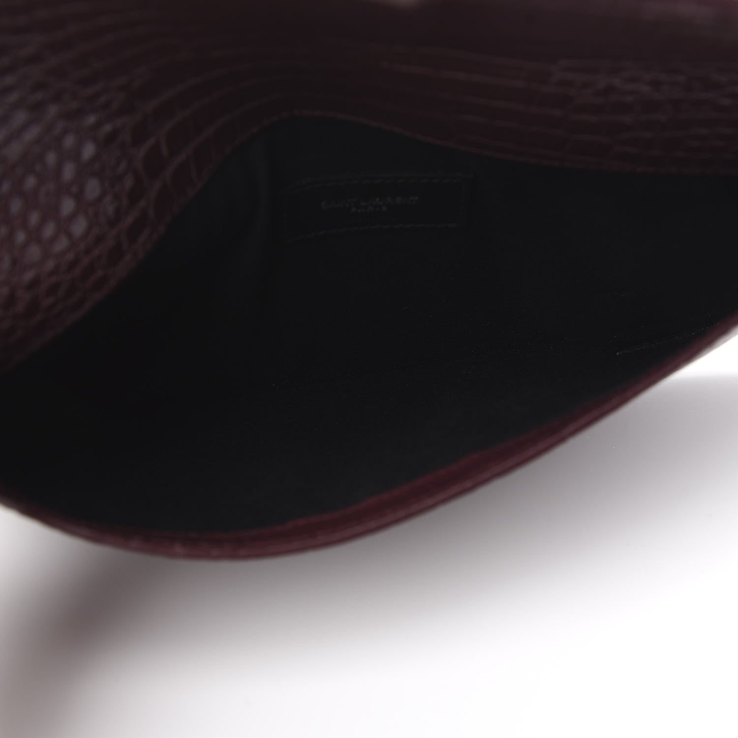Saint Laurent Calfskin Crocodile Embossed Uptown Monogram Clutch Rouge Legion 5 of 7