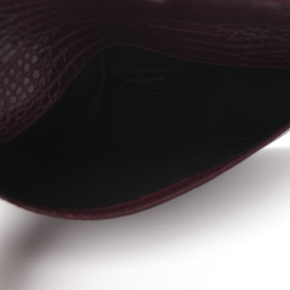 Saint Laurent Calfskin Crocodile Embossed Uptown Monogram Clutch Rouge Legion 5 of 7