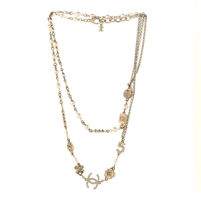 Chanel Pearl Crystal Graduated CC No.5 Perfume Bottle Flower Long Necklace Gold White 3 of 5