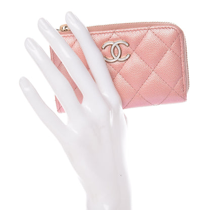 Chanel Iridescent Caviar Quilted Zipped Key Holder Case Rose Pink 2 of 14