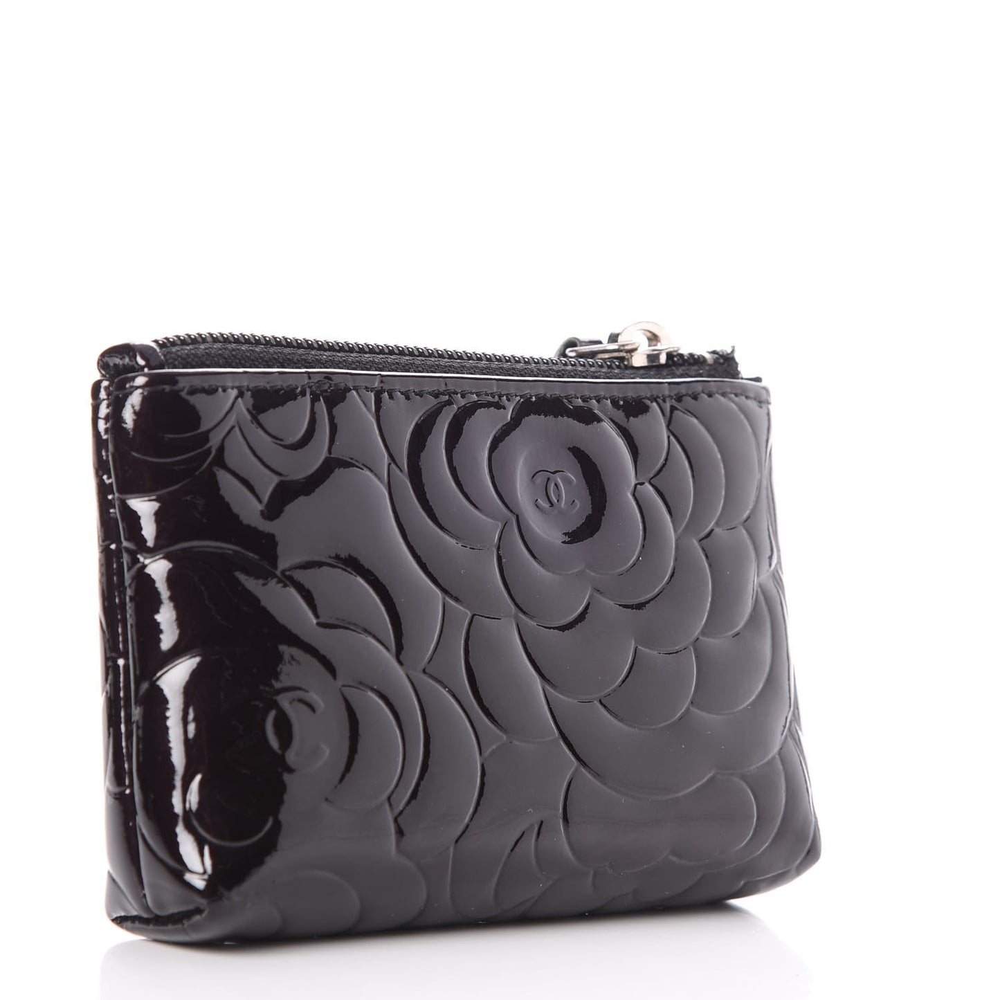 Patent Camellia Embossed Key Holder Case Black