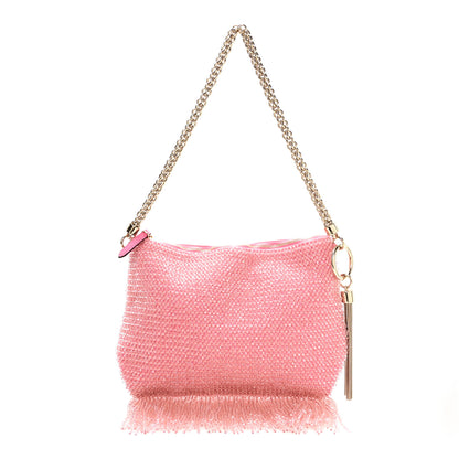 Jimmy Choo Satin Bead Embellished Callie Fringe Tassel Chain Evening Bag Pink 1 of 10