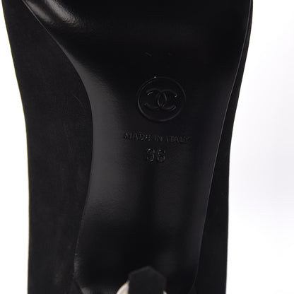 Chanel Patent Suede Calfskin Pearl Cap Toe Pumps 36 Black 6 of 9