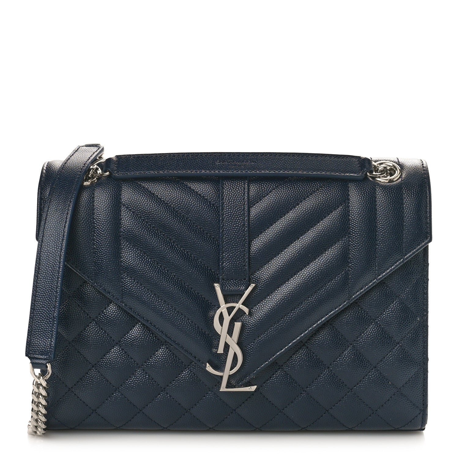Saint Laurent Grain De Poudre Textured Mixed Matelasse Triquilt Medium Monogram Satchel Deep Marine 1 of 8