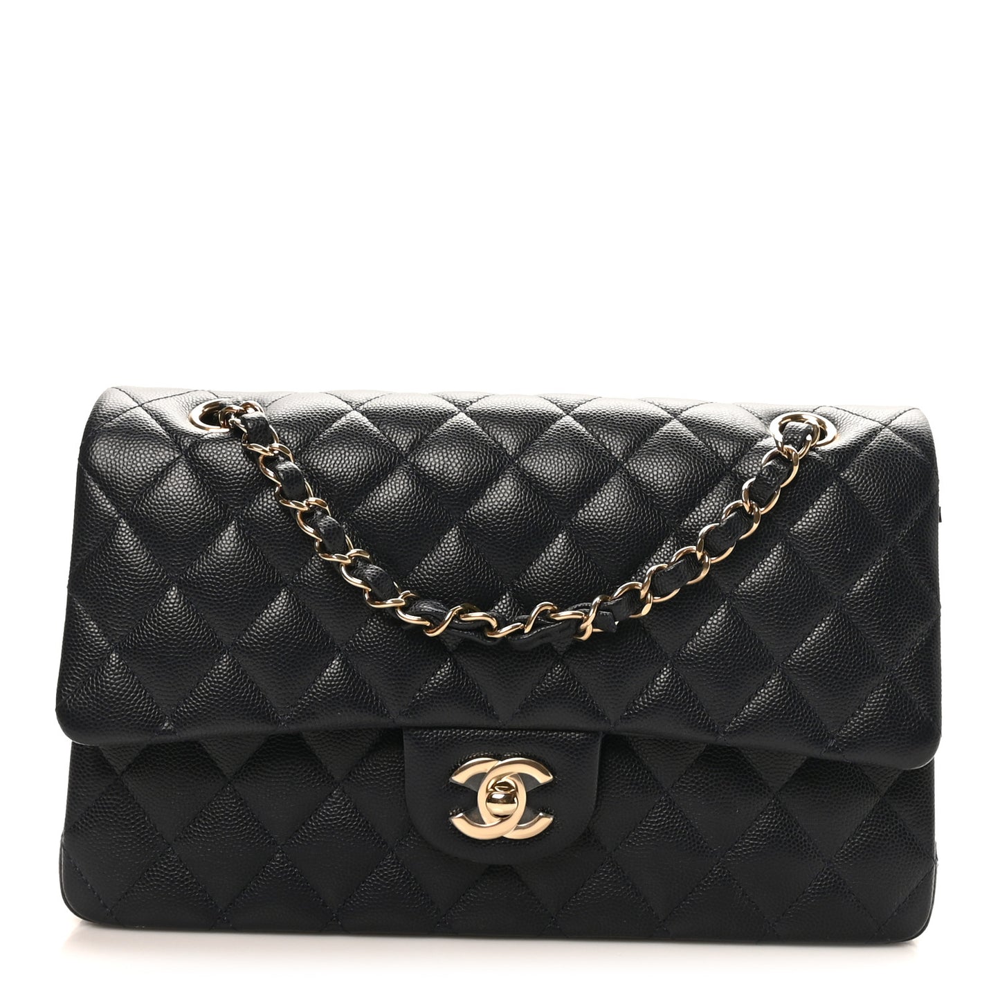 Caviar Quilted Medium Double Flap Navy