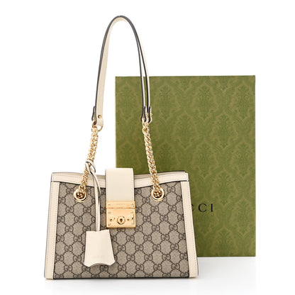 Gucci GG Supreme Monogram Moon Calfskin Small Padlock Tote Beige Ebony Mystic White 11 of 11