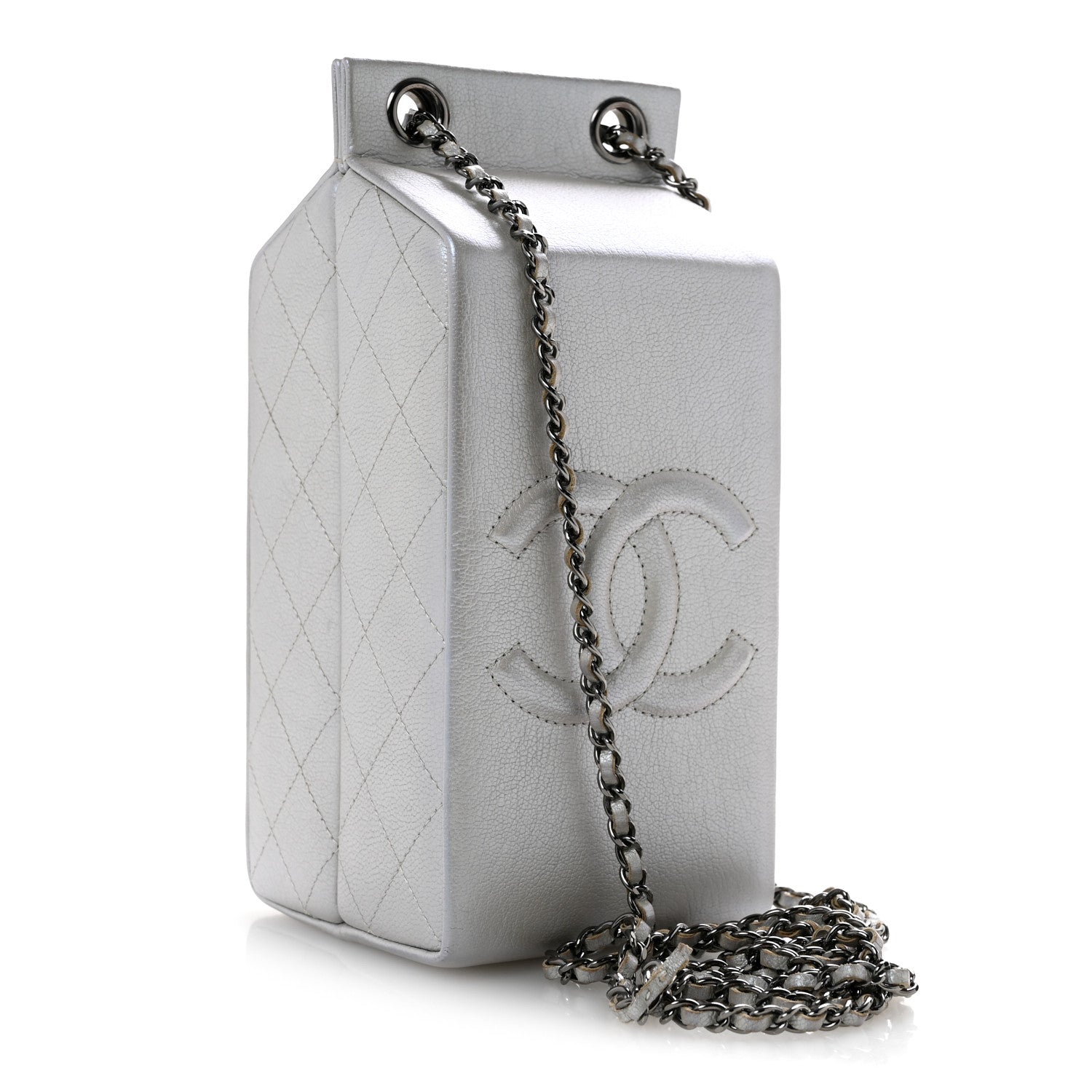 Chanel Metallic Goatskin Lait de Coco Milk Carton Bag Silver 3 of 14