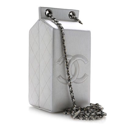 Chanel Metallic Goatskin Lait de Coco Milk Carton Bag Silver 3 of 14
